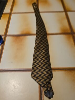 Lanvin Black and Gold Woven Geometric Tie